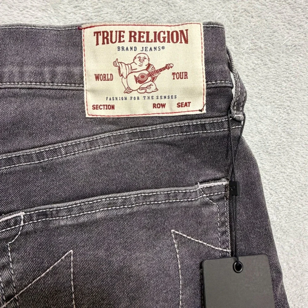 True Religion Ricky Relaxed Straight Men 33 Gray Denim Jeans Acid Wash Y2K Comfy